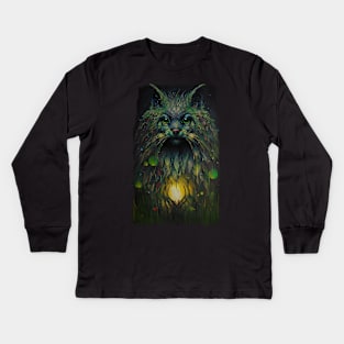 Abstract Mystical Cat Fantasy Art Kids Long Sleeve T-Shirt